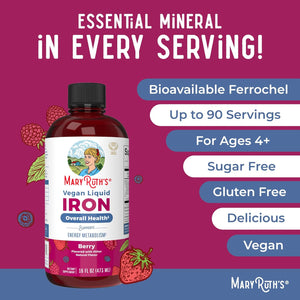Maryruth Organics, Liquid Iron, Vegan Liquid Iron, 450Ml, Vegetarian, Gluten-Free, Soy-Free, Non-Gmo
