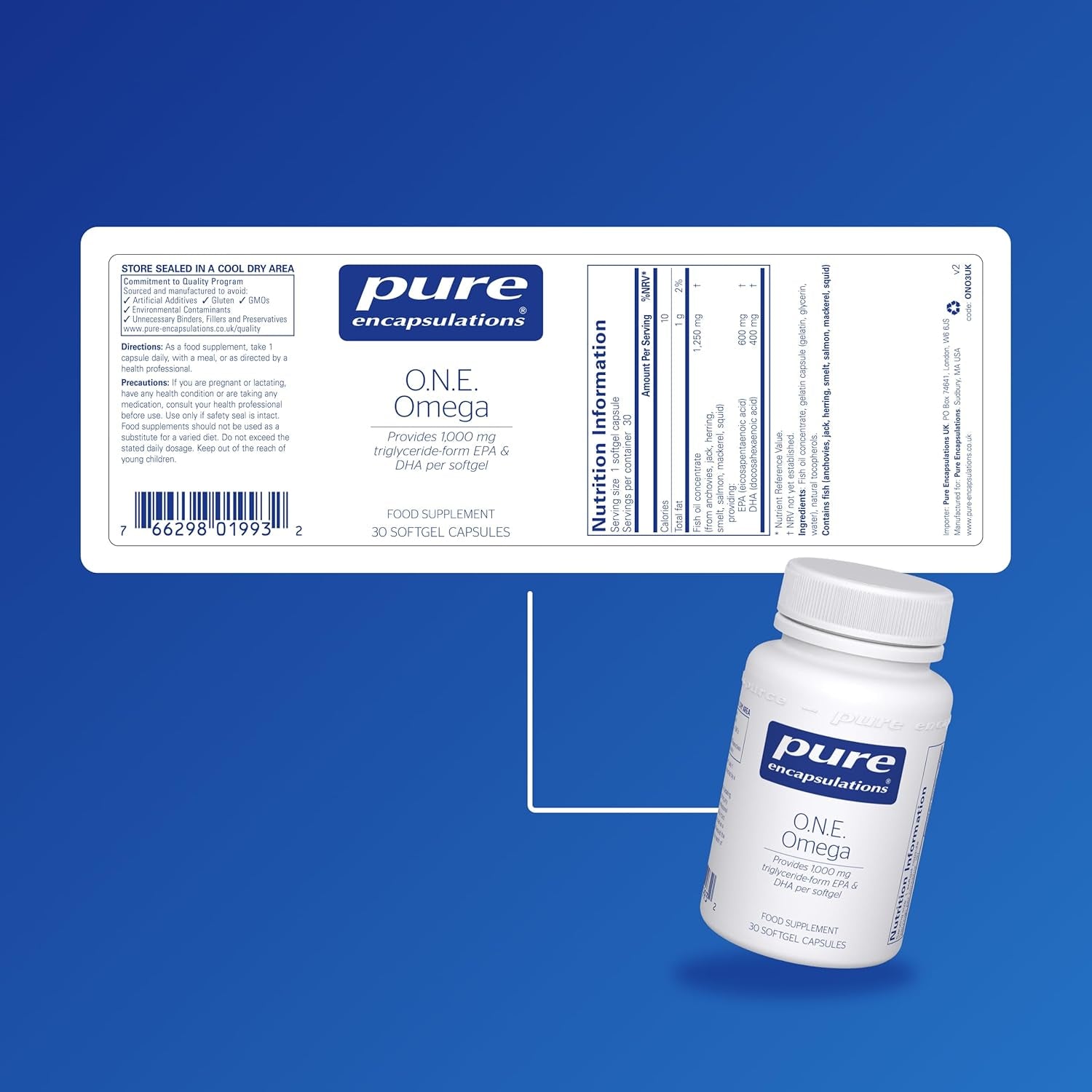Pure Encapsulations O.N.E. Omega - 1000Mg EPA/DHA - Fish Oil Supplement for Heart Health and Brain Function - 30 Softgel Capsules