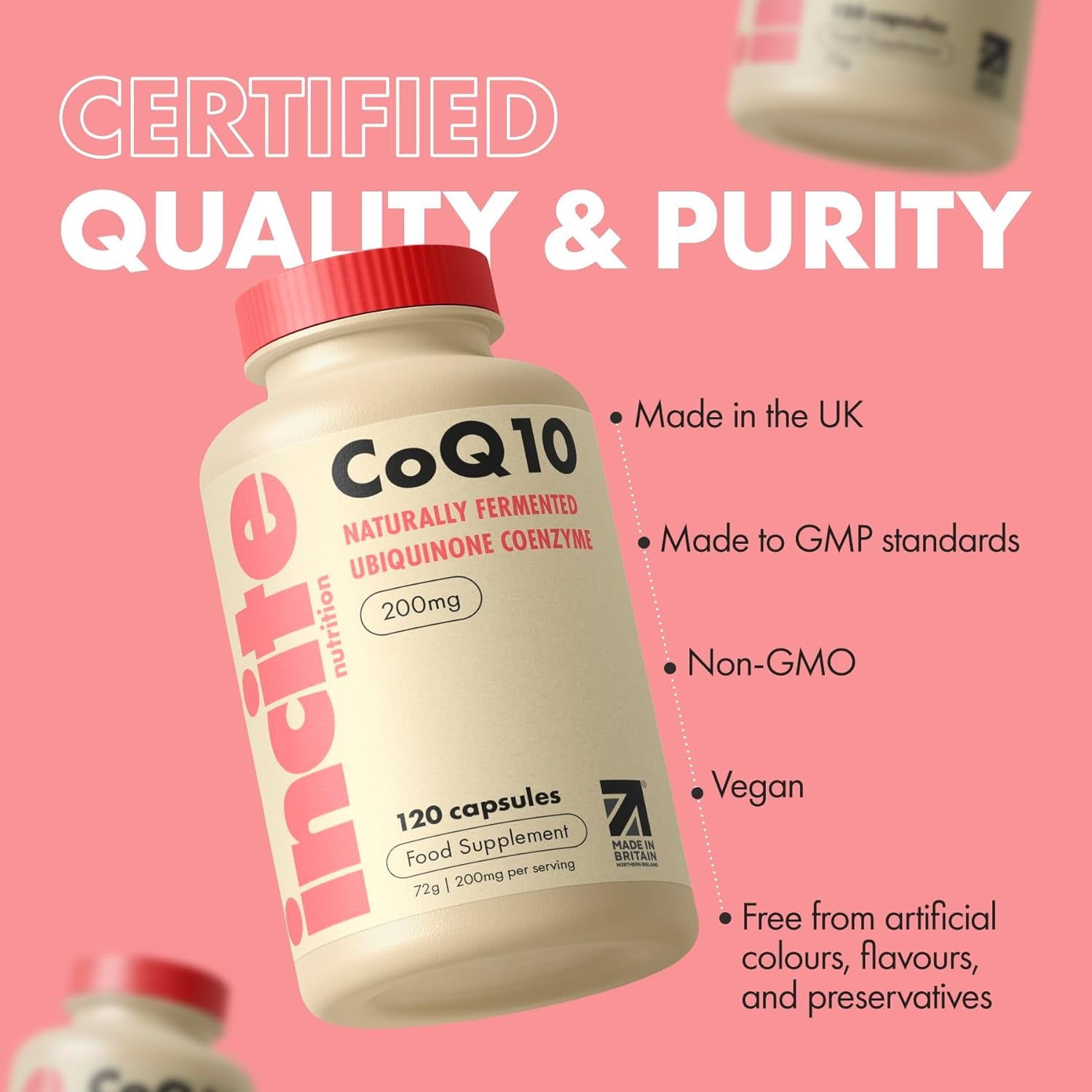 Premium Coq10 Ubiquinone 200Mg - Coenzyme Q10-120 Vegan Capsules - Naturally Fermented High Absorption - Heart, Energy & Fertility Support - Made in UK - Non-Gmo - GMP Quality