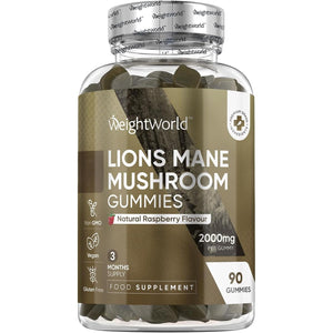 Lion'S Mane Supplement High Strength | 90 Lion'S Mane Gummies for Adults | 3 Months Supply | 2000Mg per Gummy | Vegan, Gluten-Free & Non-Gmo | Delicious Natural Raspberry Flavour