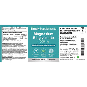 Magnesium Bisglycinate 1500Mg | Supports Energy, Muscle & Psychological Function | High Absorption, Gentle on Digestion | Vegan Friendly | 120 Capsules = 2 Months’ Supply | Gmp-Certified & Uk-Made