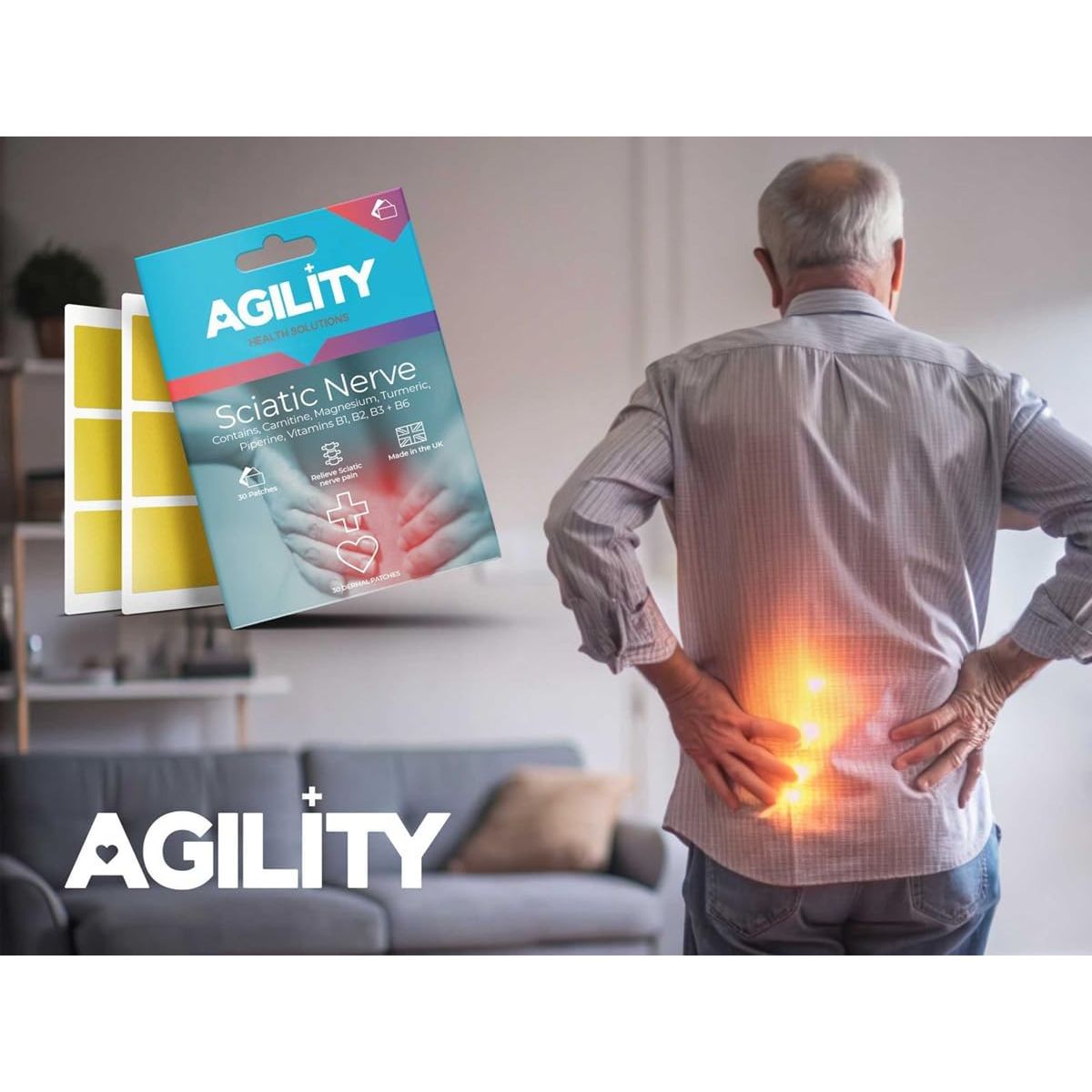 Agility Health Sciaticure Sciatic Nerve Dermal Patches – Helps with Sciatica Pain Relief & Back Pain Relief – Enriched with Vitamins | 30 Patches