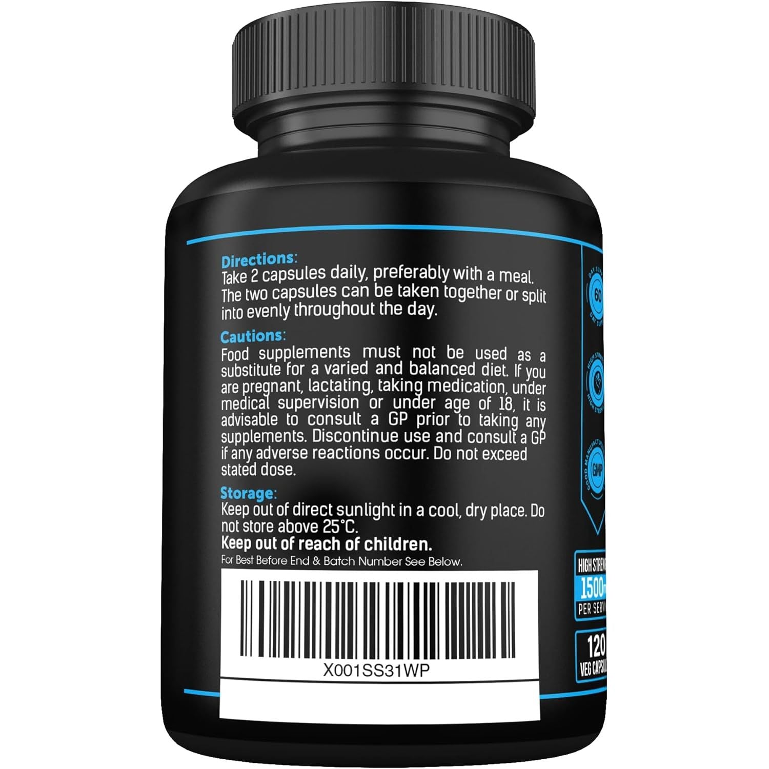 Taurine Supplement 1500Mg Capsules per Serving - Added Magnesium Glycinate, Vitamin B6, B3 and Vitamin D3-120 High Strength Taurine Capsules - (2 Capsules per Serving)