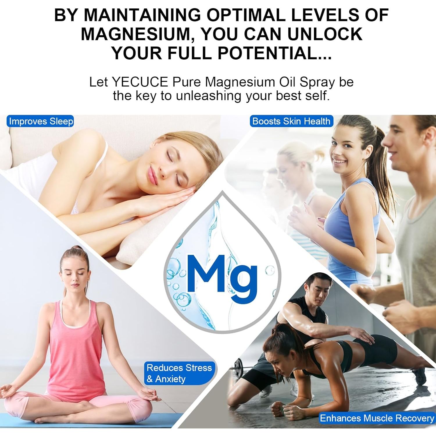 Pure Magnesium Spray, 100% Natural Magnesium Oil Spray, Quick Absorption, Magnesium Spray for Feet, Muscle Recovery and Leg Cramps, 60 Ml