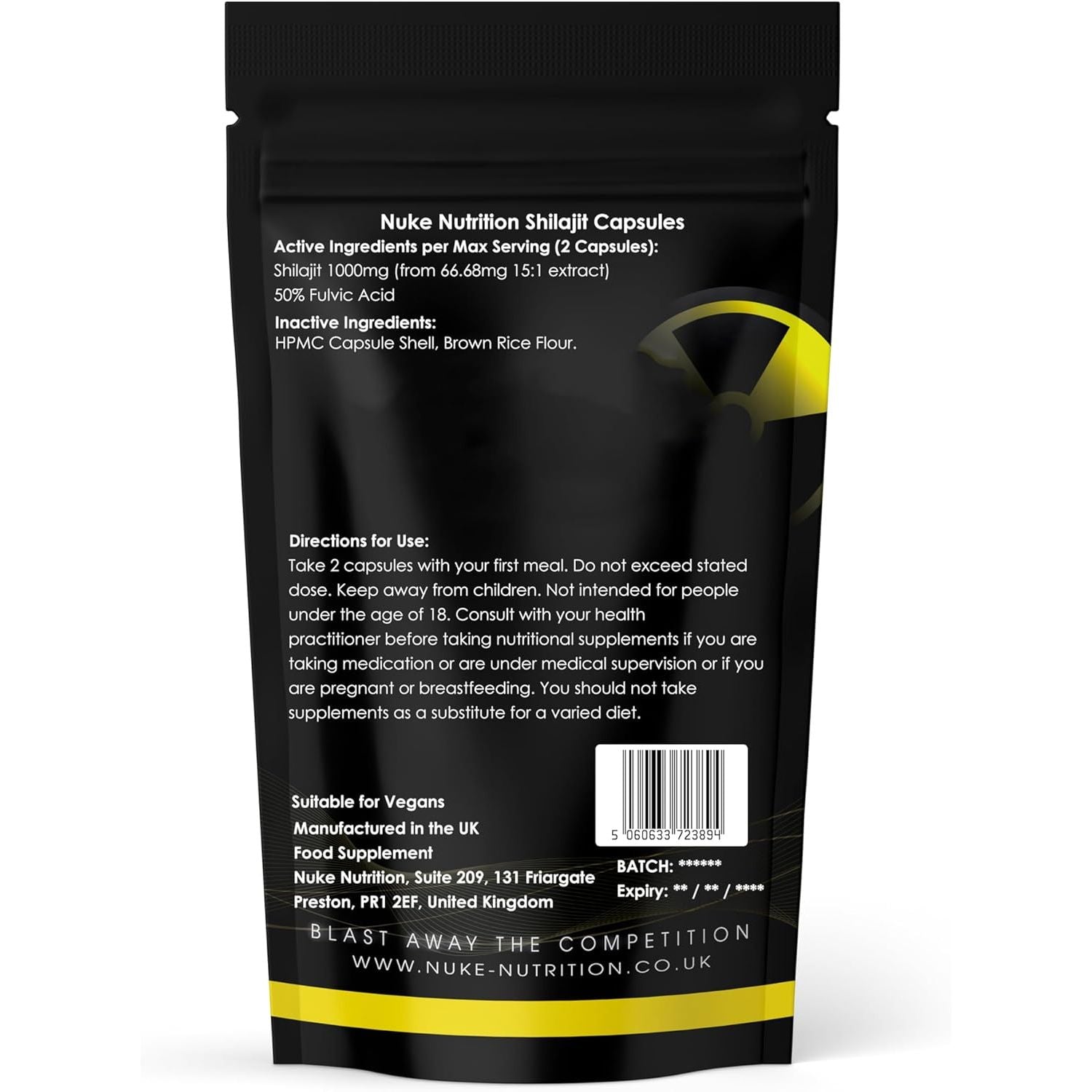 Nuke Nutrition Shilajit 1000Mg Max Serving 60 Capsules - Made with Pure & Natural Himalayan Mountain Shilajit Resin Shilajit Full of Fulvic Acid for Holistic Health - Boost Cognition & Vitality