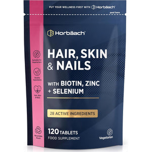 Hair Skin and Nails Vitamins | Biotin Hair Growth | with Biotin, Zinc and Selenium | Beauty Supplement for Women and Men | 120 Vegetarian Tablets | by Horbaach