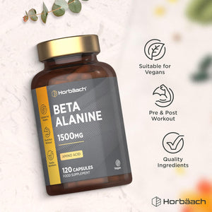 Fermented Beta Alanine 1500Mg | 120 Vegan Capsules | Premium Amino Acid Supplement for Men & Women | by Horbaach