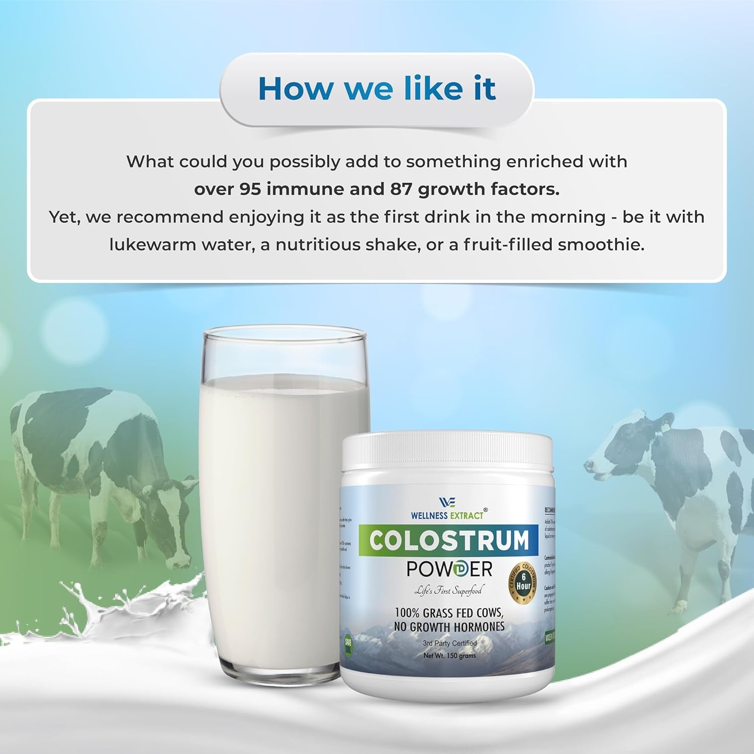Colostrum Powder 100% All Natural Bovine | Maximum Strength | 150G | Absorbs Readily | Properties of Anti-Aging, Immune, Metabolic, & Other Essential Factors