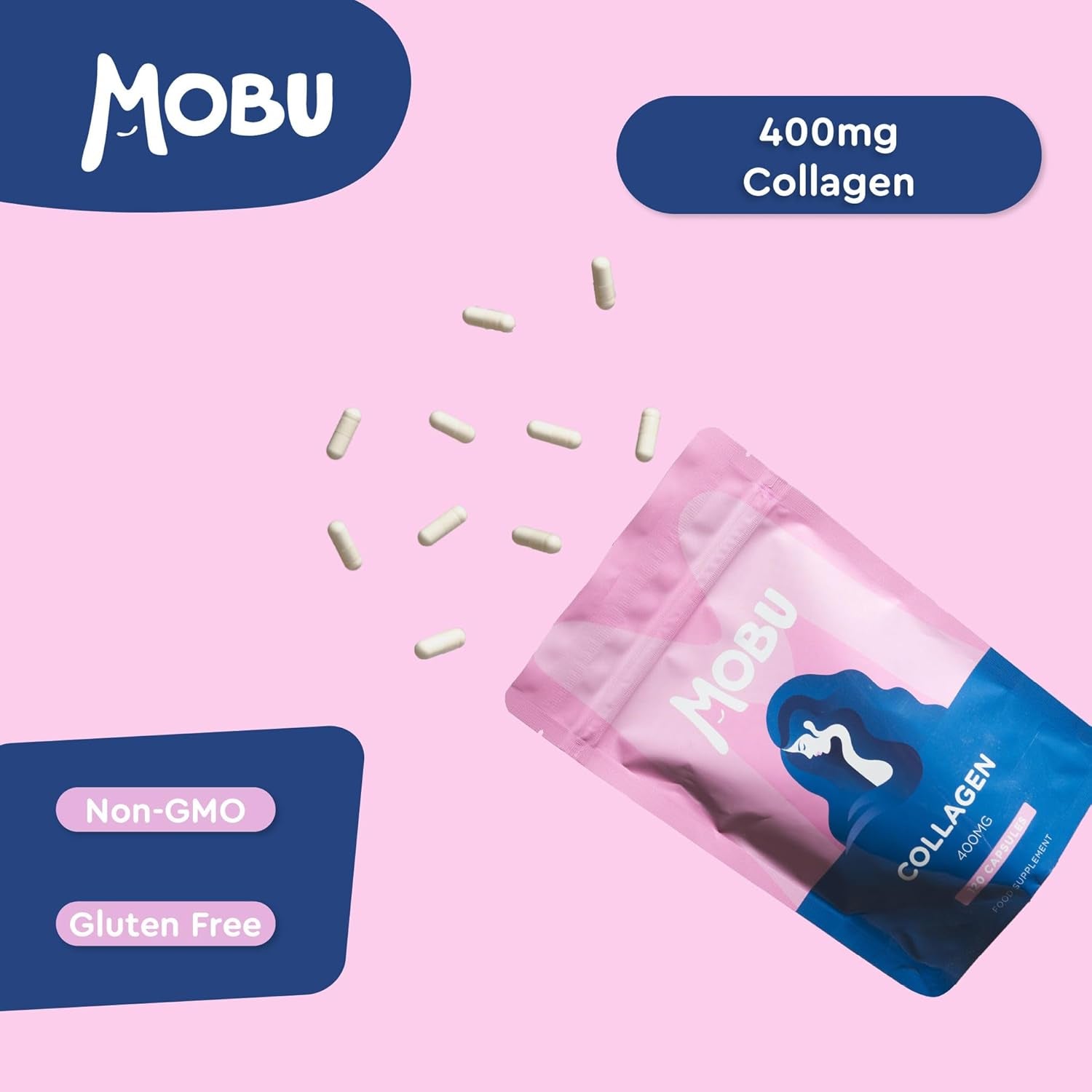 Hydrolysed Collagen 400Mg 120 Capsules | Hair, Skin and Joint Health Supplement | Bovine Collagen Type 1 for Women & Men | Letterbox Friendly | MOBU UK
