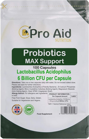 Probiotics Capsules Max Support 6 Billion CFU 100 Pack by Proaid | Healthy Gut | Digestion Support | Bio Cultures | Premium Vegetarian Capsules