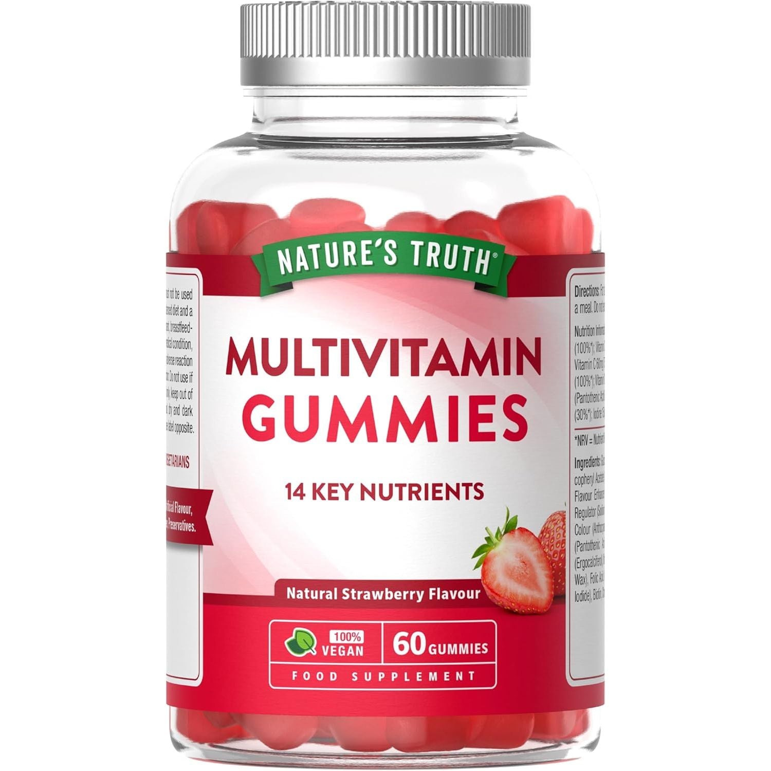 Multivitamin Gummies for Women and Men | 14 Key Nutrients | Vegan Supplement for Adults | Natural Strawberry Flavour | 60 Count | Nature'S Truth