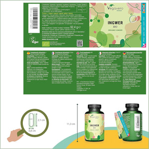 Vegavero Organic Ginger Capsules | 650 Mg Root Powder | NO Additives | Lab-Tested | 120 Units | Vegan