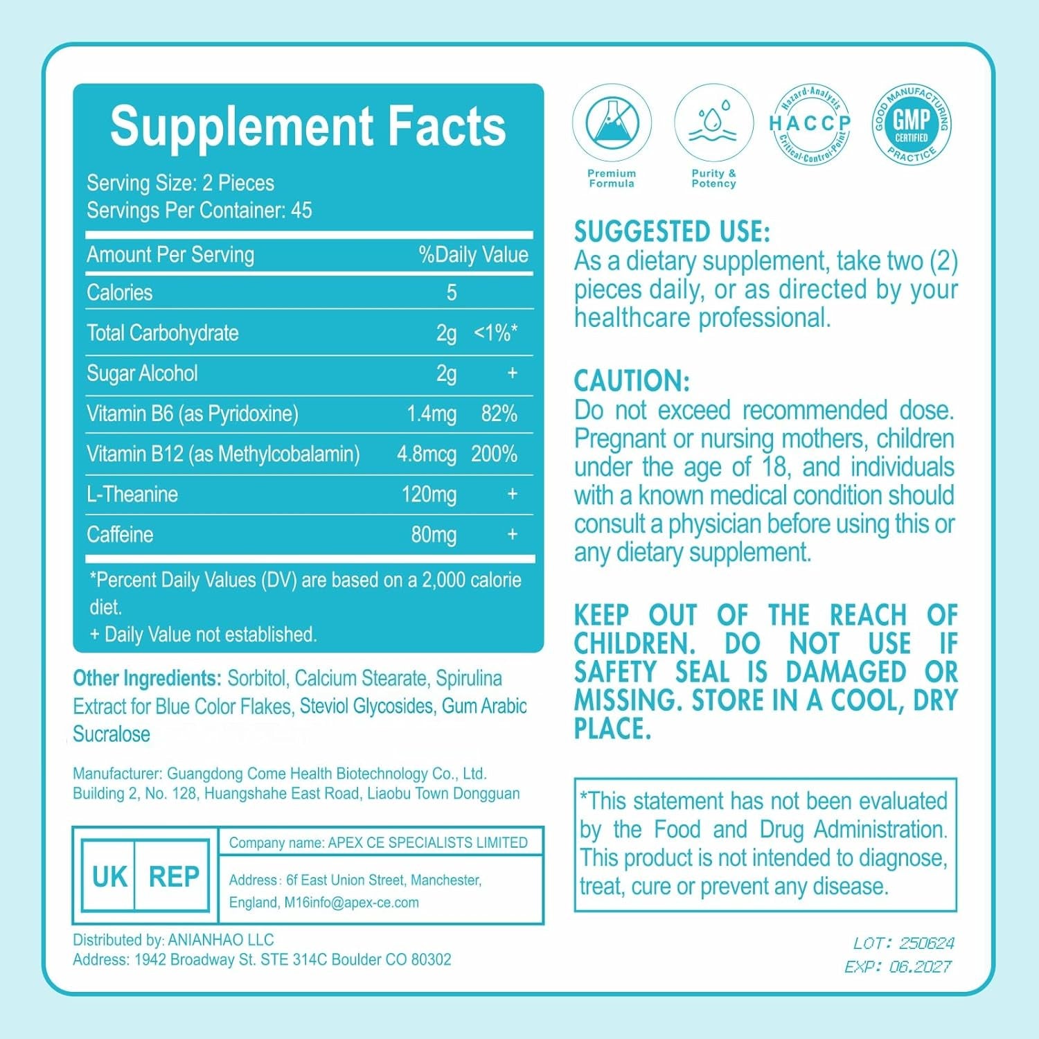 Energy & Focus Gum, 90 Pcs Energy & Focus Peppermint Chewing Gum, with B-Vitamins, L-Theanine and Natural Caffeine, Sugar-Free Dietary Supplement