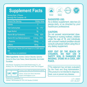 Energy & Focus Gum, 90 Pcs Energy & Focus Peppermint Chewing Gum, with B-Vitamins, L-Theanine and Natural Caffeine, Sugar-Free Dietary Supplement