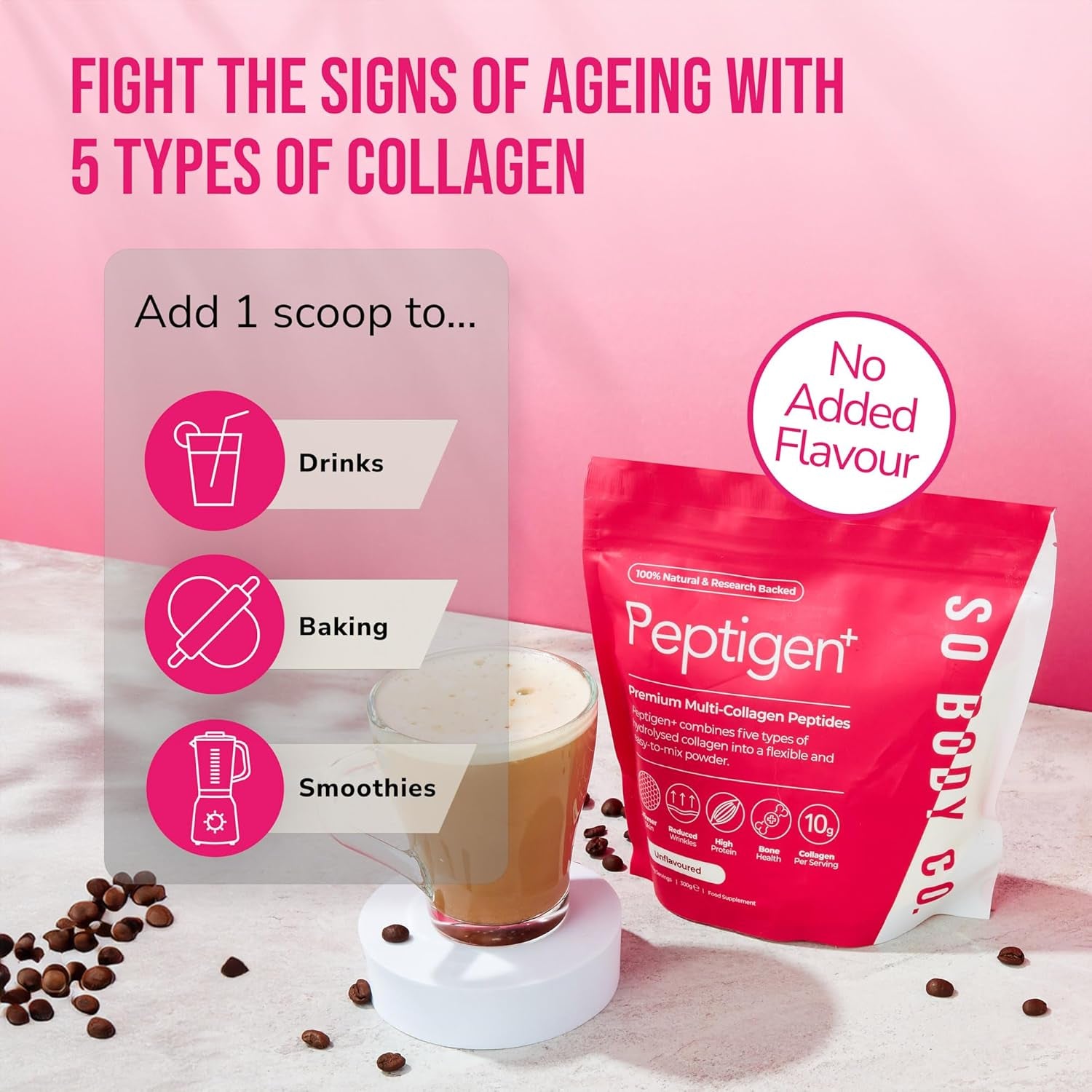 Sobodyco Unique 6 Types of Collagen Powder 300G, Collagen Supplements for Women, Pure Unflavoured Premium Hydrolysed, Peptides Powder for Hair Skin Nails Muscles