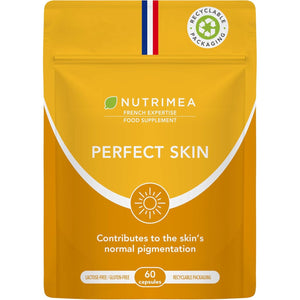 PERFECT SKIN - Tanning Accelerator Tablets - Natural Sun Protector - Bronzed Glow - 60 Vegan Capsules - Beta Carotene and Burdock - French Expertise - Nutrimea