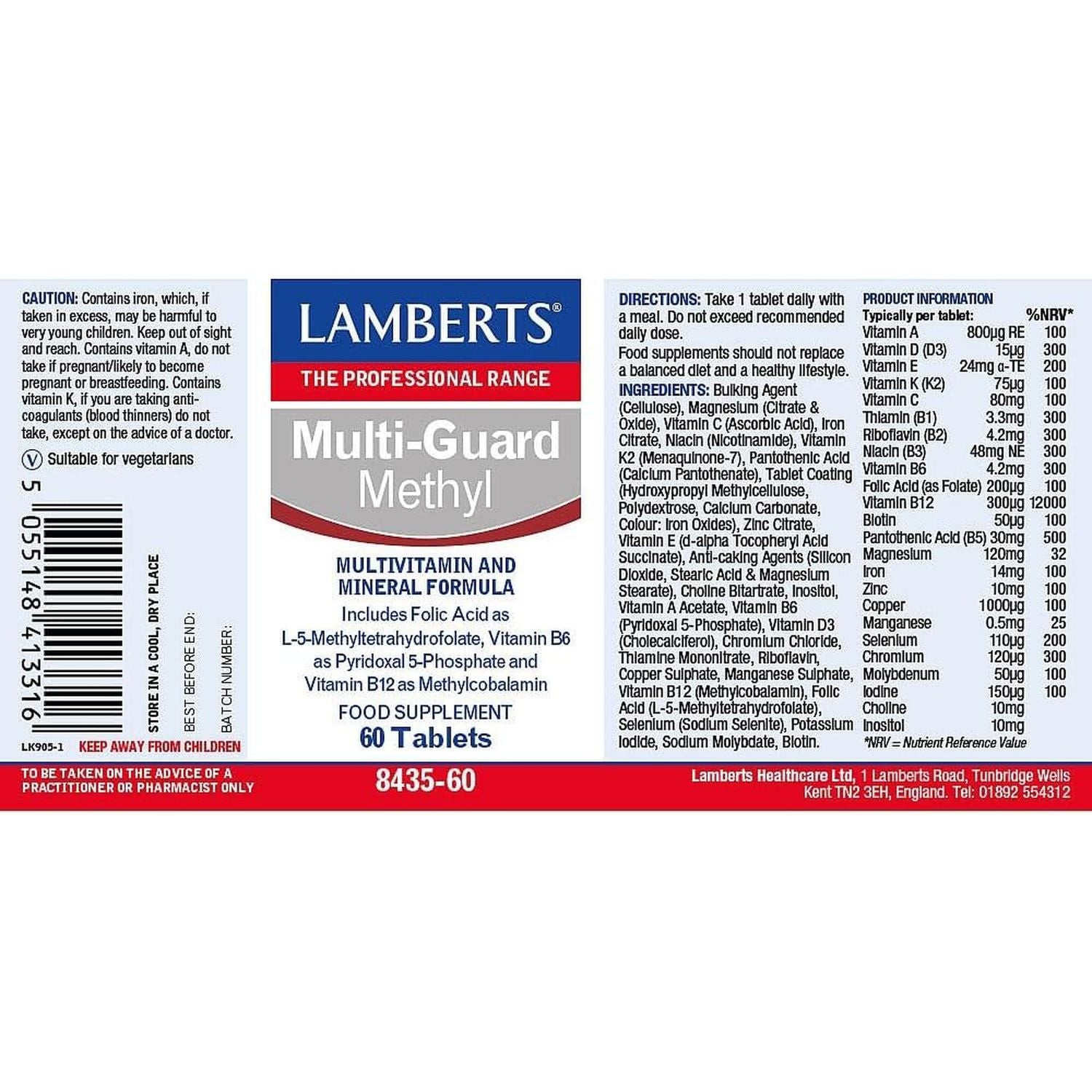 Lamberts Multi-Guard Methyl 60 Tablets, Comprehensive Multivitamin with Methylated B Vitamins