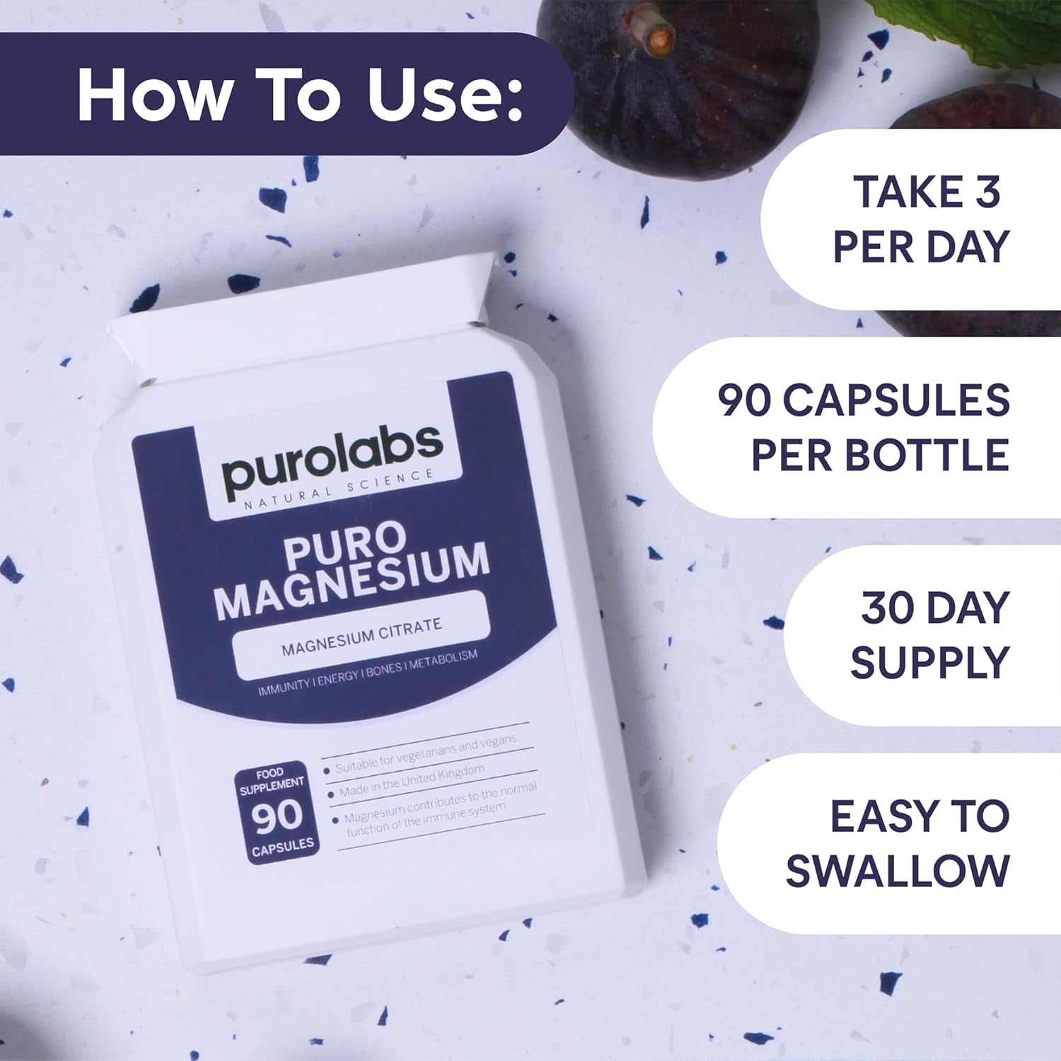 Purolabs Magnesium Citrate - High Strength Non-Buffered Magnesium - Superior Absorption for Sleep, Energy & Muscle Function - Vegan - Clean Formula - 90 Capsules