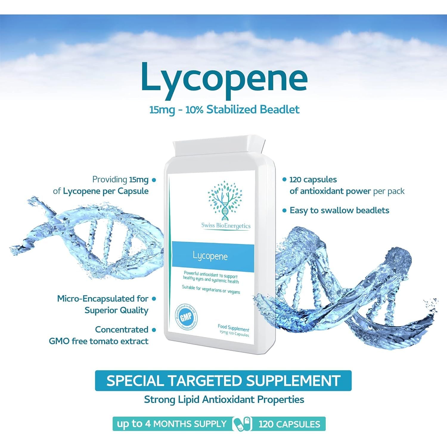 Lycopene 15Mg, 120 Capsules – Special Targeted Release Antioxidant Supplement Support for Healthy Eye Function, Cardiovascular and Prostate Health