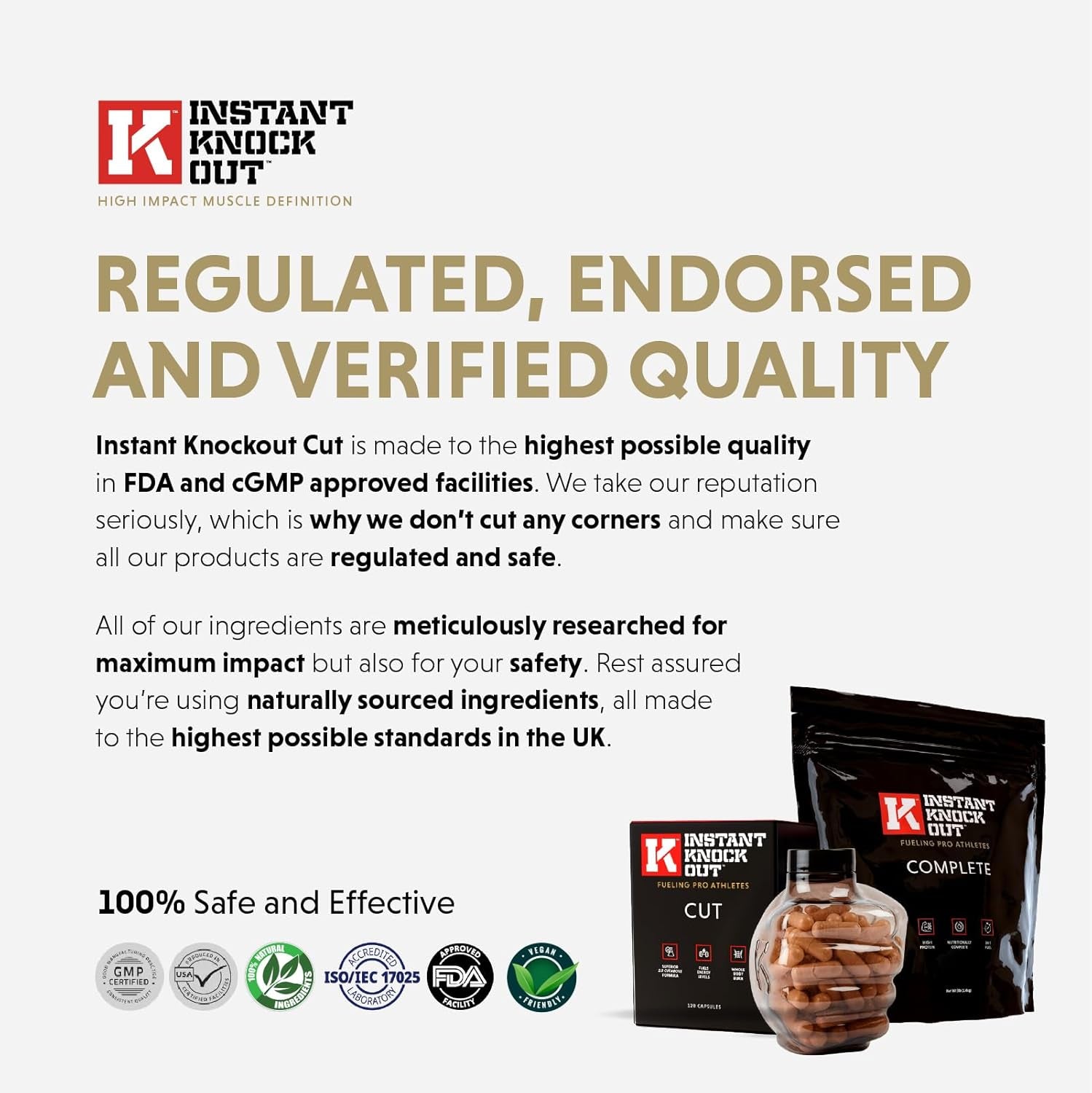 Instant Knockout Cut - 120 Weight Management Diet Pills - Men and Women -100% Natural Ingredients with Glucomannan, Green Tea Extract, Cayenne Pepper Seeds and More - UK Made Premium Supplement