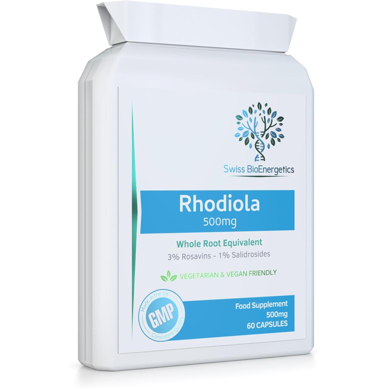 Rhodiola 500Mg (3% Rosavins - 1% Salidrosides) Whole Root Equivalent – 60 Capsules - Suitable for Vegetarians and Vegans