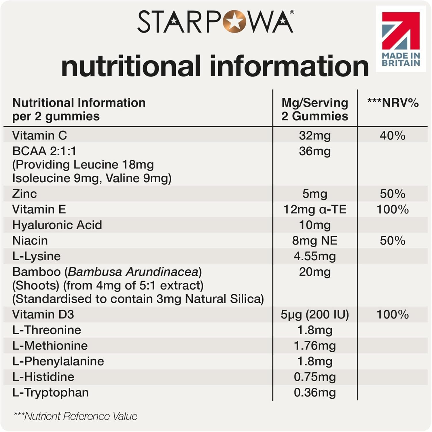 Starpowa Collagen Gummies for Women - Health & Skin Supplements for Healthier Skin, Joints, Hair & Nails - Vitamin C, Hyaluronic Acid & Bamboo Silica - Boosts Collagen Production - Lemonade, 60 Chews