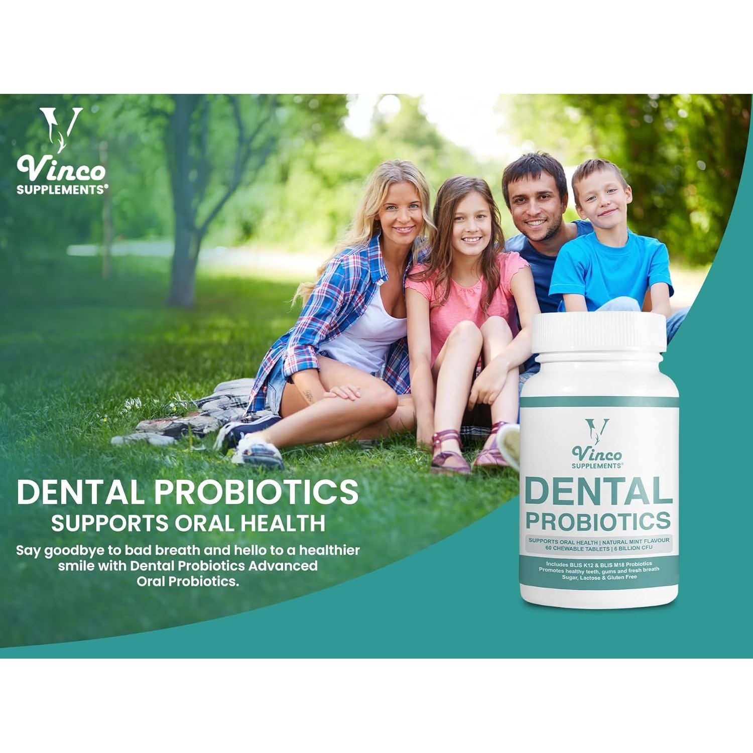 Dental Probiotics Advanced Oral Probiotics for Mouth Supplement - Bad Breath Treatment for Adults with BLIS K12 & BLIS M18-6 Billion CFU, Mint Flavour Chewable Oral Care Tablets - 60 Count