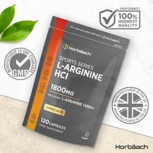 L-Arginine Supplement 1800Mg | 120 Vegan Capsules | High Strength Amino Acids Capsules for Pre and Post Workout | Keto Diet Friendly | by Horbaach