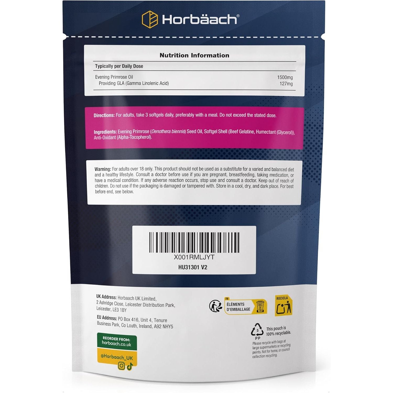 Evening Primrose Oil 1500Mg | High Strength with Omega 6 and GLA | Cold-Pressed | 120 Softgel Capsules | by Horbaach