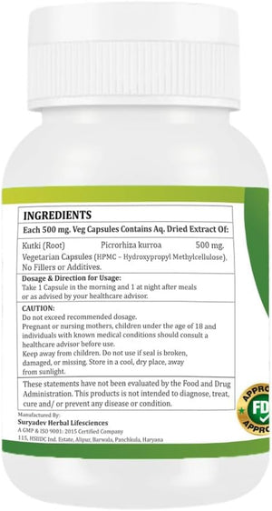Morsan Healthcare Kutki Capsules 500Mg | Picrorhiza Kurroa | Natural Ayurvedic Herbal Supplement for Liver & Digestion Support | Vegetarian, Gluten Free, GMP Certified | 60 Capsules (Pack of 2)