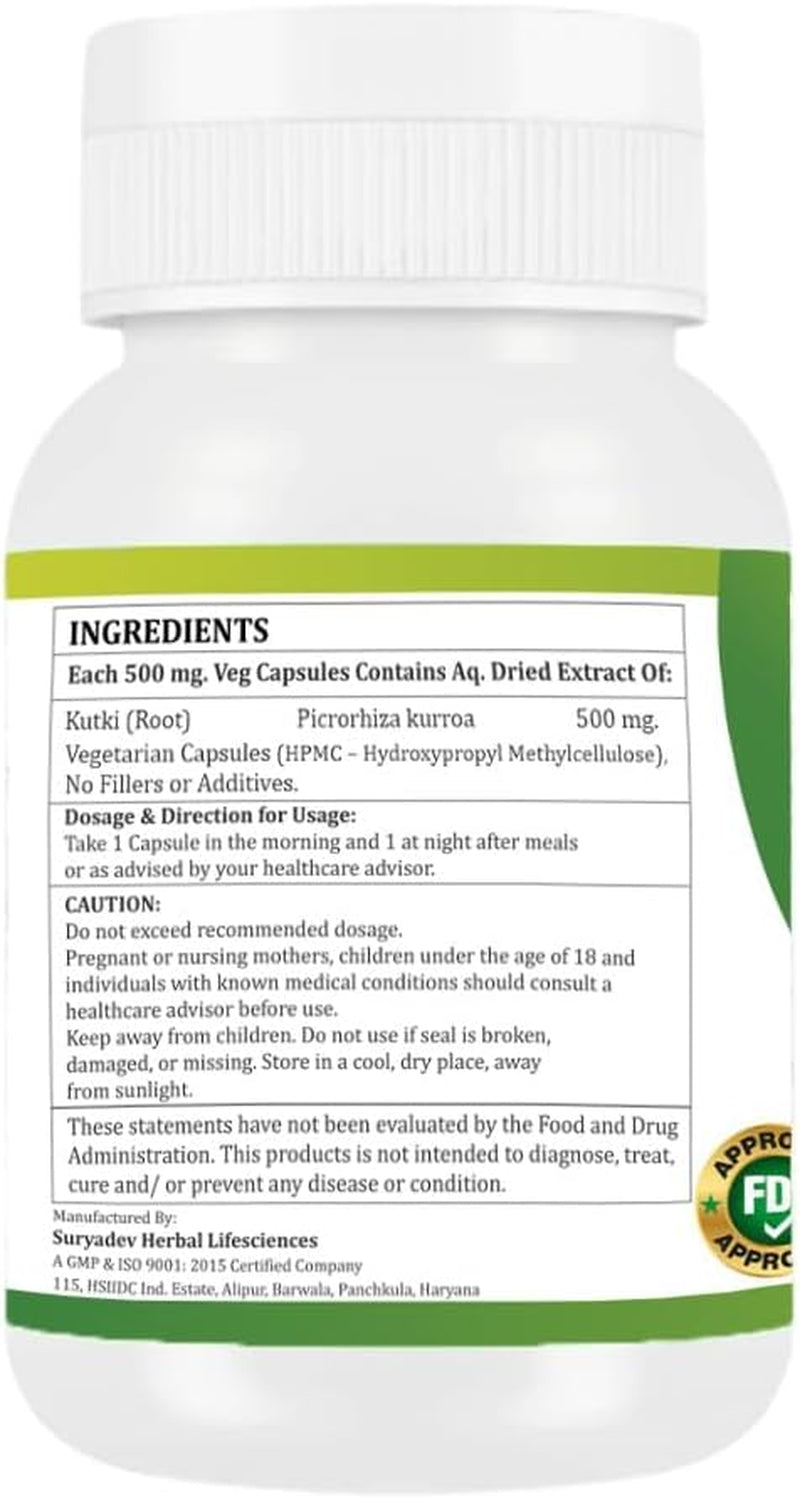 Morsan Healthcare Kutki Capsules 500Mg | Picrorhiza Kurroa | Natural Ayurvedic Herbal Supplement for Liver & Digestion Support | Vegetarian, Gluten Free, GMP Certified | 60 Capsules (Pack of 2)