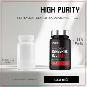 Berberine HCL Ultra 98% - High Strength Berberine Supplement 5000Mg HCL by Coreu | 60 Premium Natural Capsules Vegan