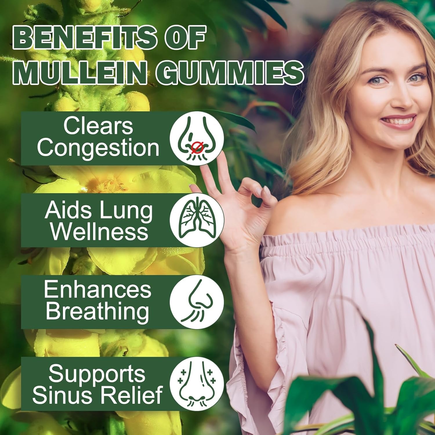 Mullein Gummies - Mullein Leaf Extract for Lungs, Mullein Leaf Gummies 2000Mg - Lung and Respiratory System Support, Vegan & Non-Gmo