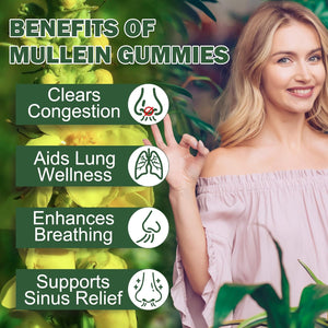 Mullein Gummies - Mullein Leaf Extract for Lungs, Mullein Leaf Gummies 2000Mg - Lung and Respiratory System Support, Vegan & Non-Gmo