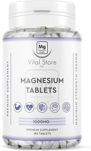 Magnesium Tablets 180Ct - 1000MG Providing 400MG Elemental Magnesium - Vegan 6 Month Supply 180 Magnesium Tablets - Magnesium Supplements