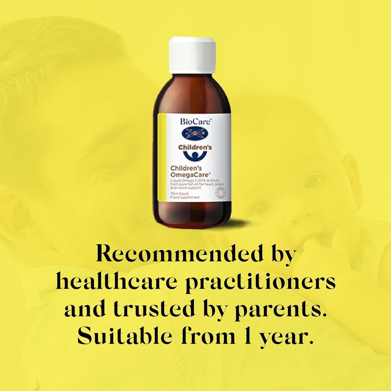 Biocare Children'S Omegacare | Liquid Omega 3 Fish Oil for Heart, Brain & Vision Support | Orange Flavoured - 75Ml