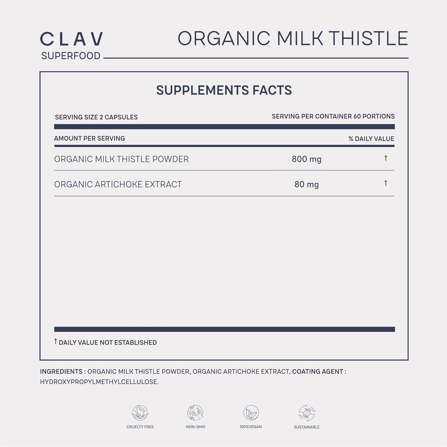 Organic Milk Thistle & Artichoke Extract Complex - Rich in Silymarin & Bitters - 120 Capsules = 60 Days Supply - Vegan - Non-Gmo - Made in Germany