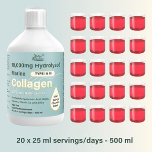 NUTRI Beauties Hydrolysed Marine Collagen Liquid Drink Supplement 10,000Mg + Hyaluronic Acid, Biotin, Vitamin C, D for Hair, Skin,Nails, Joints, 500Ml