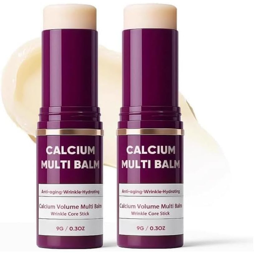 2Pcs Calcium Multi Balm,Calcium Volume Multi Balm,Wrinkle Core Stick,Korean Collagen Moisturing Stick,Anti-Aging, Hydrating, Almond & Vitamin E for Lip Balm Eye Cream Neck