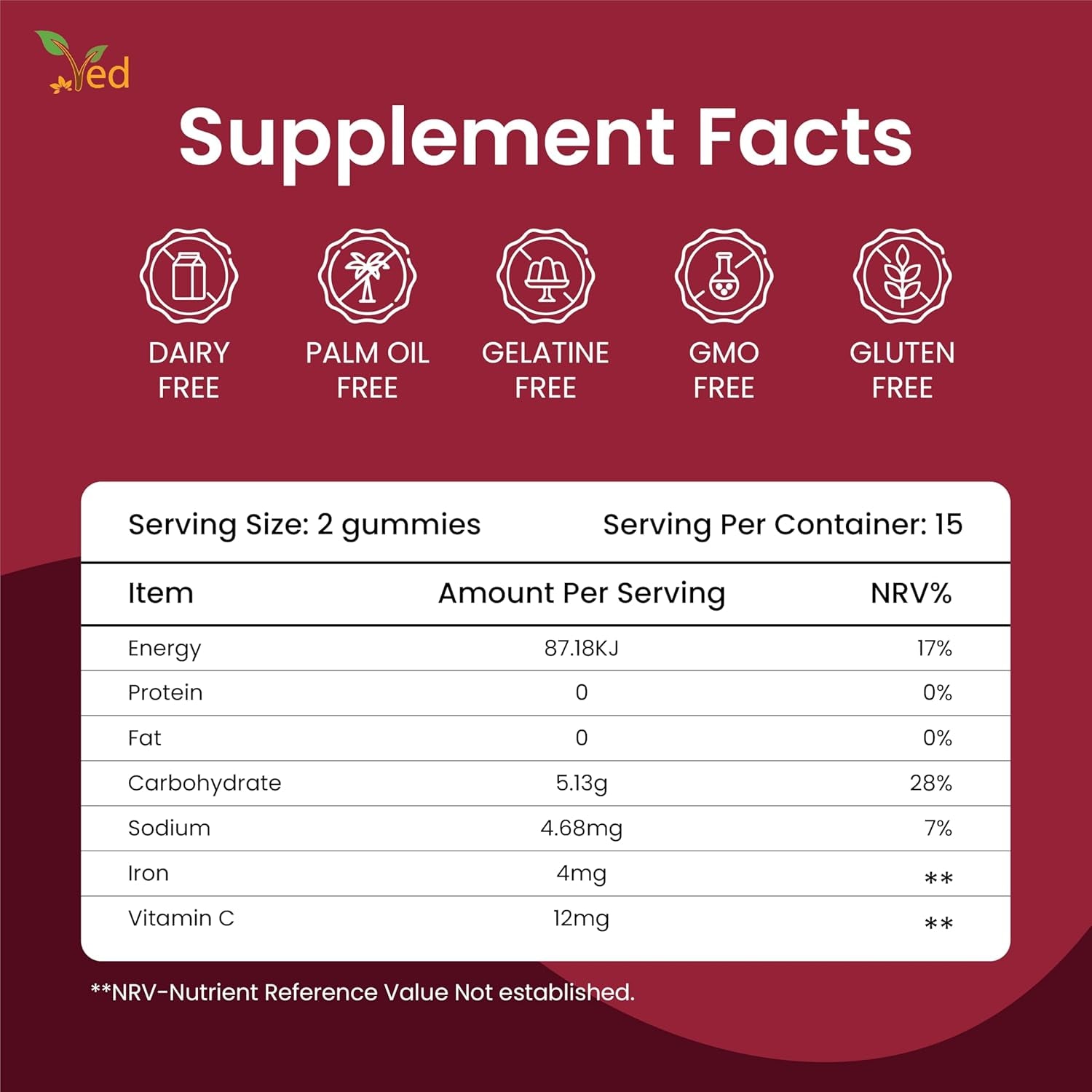 Iron Gummies Kids,15 Day Supply, Natural Strawberry Flavour, 30 Chewable Vegan Gummies, Vegetarian Friendly, Energy & Immune System, Kids Iron Gummies, GMO & Gluten Free.