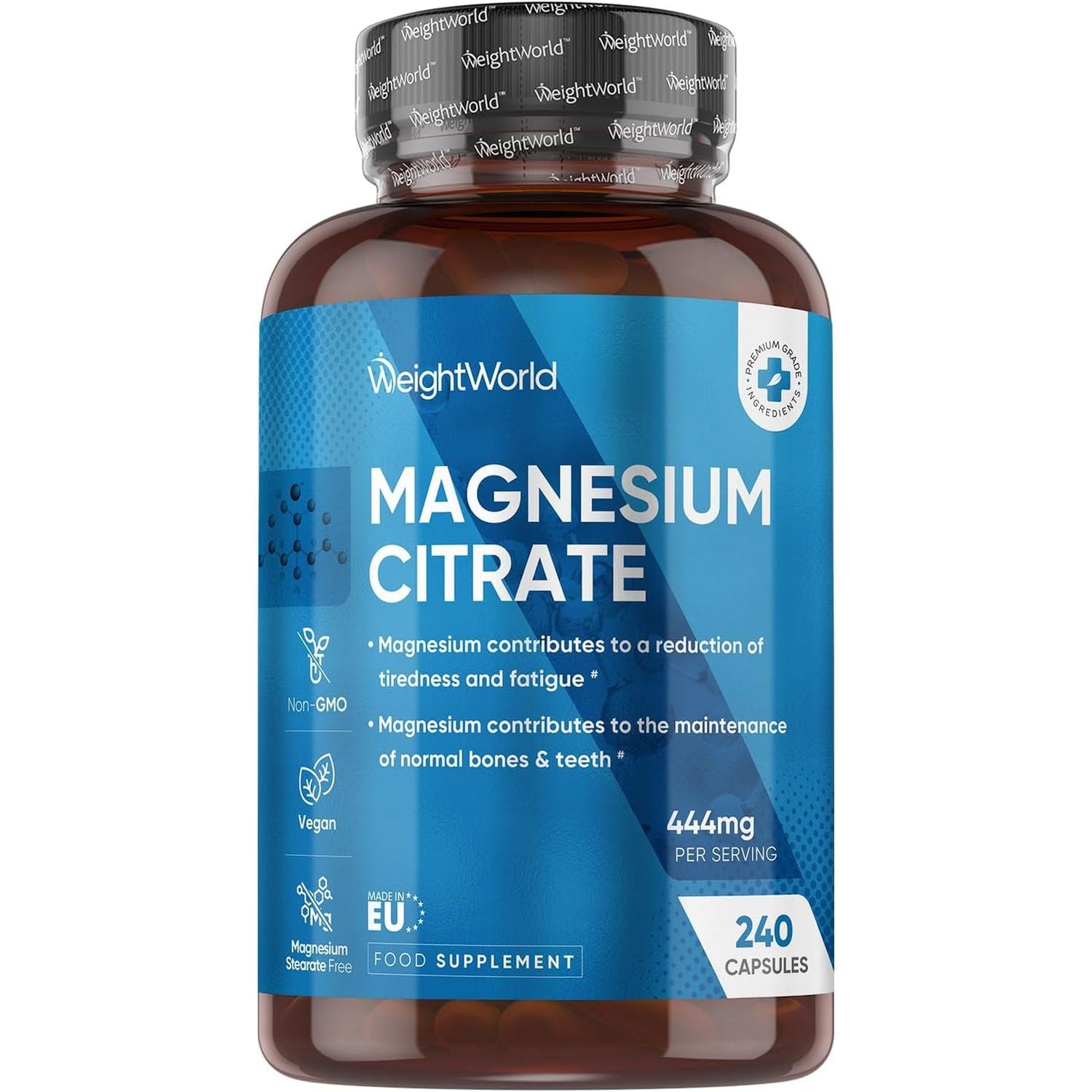 Magnesium Supplements | Magnesium Citrate Capsules (Buffered 30%) | 240 Vegan Capsules | Providing 444Mg Elemental Magnesium | Lactose & Gluten-Free