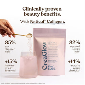 Creaglow™ Naticol Marine Collagen + Creatine Monohydrate + Electrolytes Powder | Glow & Strength All in 1 with Magnesium, Vitamin C, Biotin & Hyaluronic Acid | Raspberry Flavoured | Free Soul
