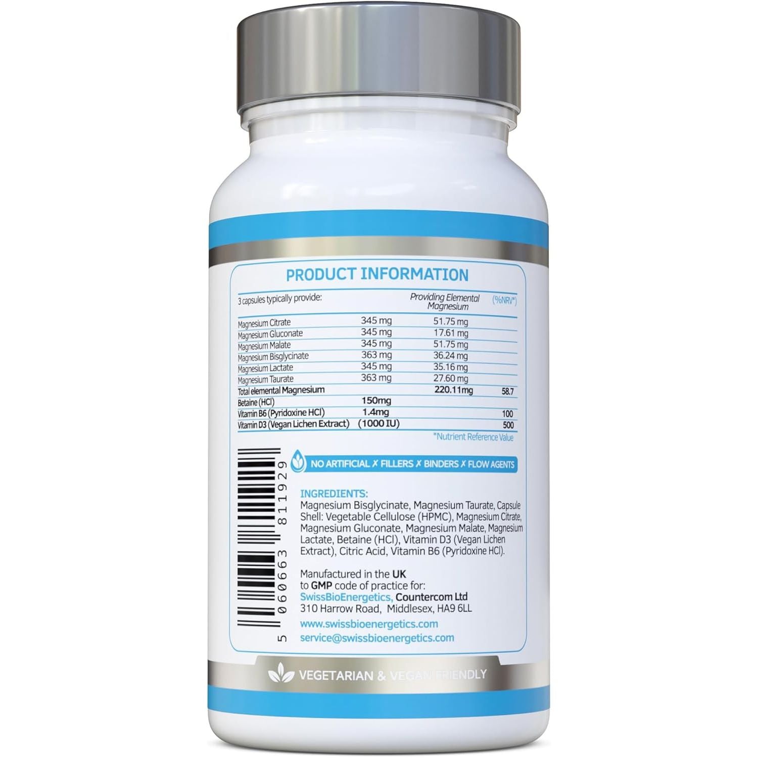 Magnesium Complex 6-In-1 | Max Absorption Formula 2100Mg of Magnesium Bisglycinate, Magnesium Taurate, Magnesium Citrate, Magnesium Gluconate, Magnesium Malate, Magnesium Lactate, Vegan UK Made