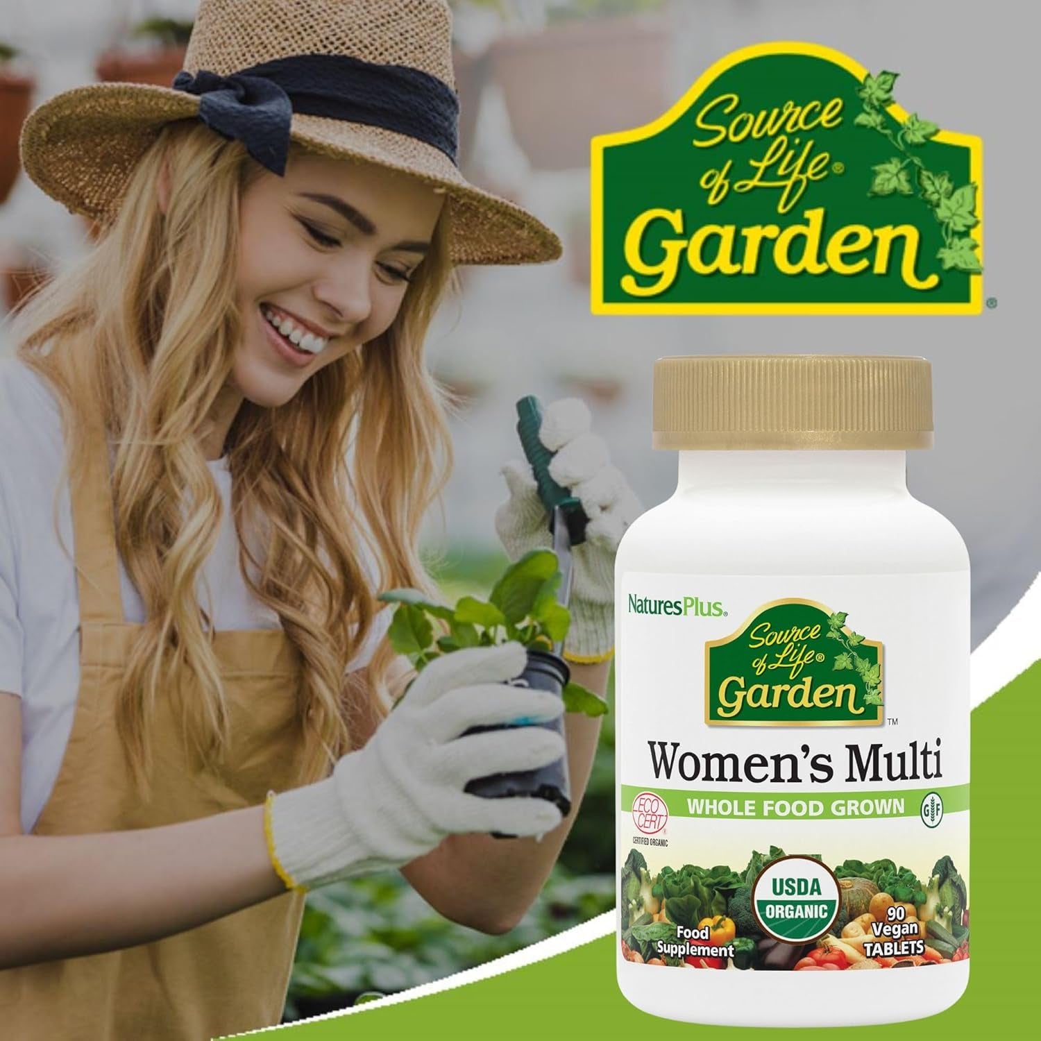 Naturesplus Source of Life Garden Organic Women’S Multi - Vegan Multivitamin for Women - Energy, Immune Support - Iron, Methyl B12, Biotin, Maca, Cranberry - Vegan, Gluten Free - 90 Tablets