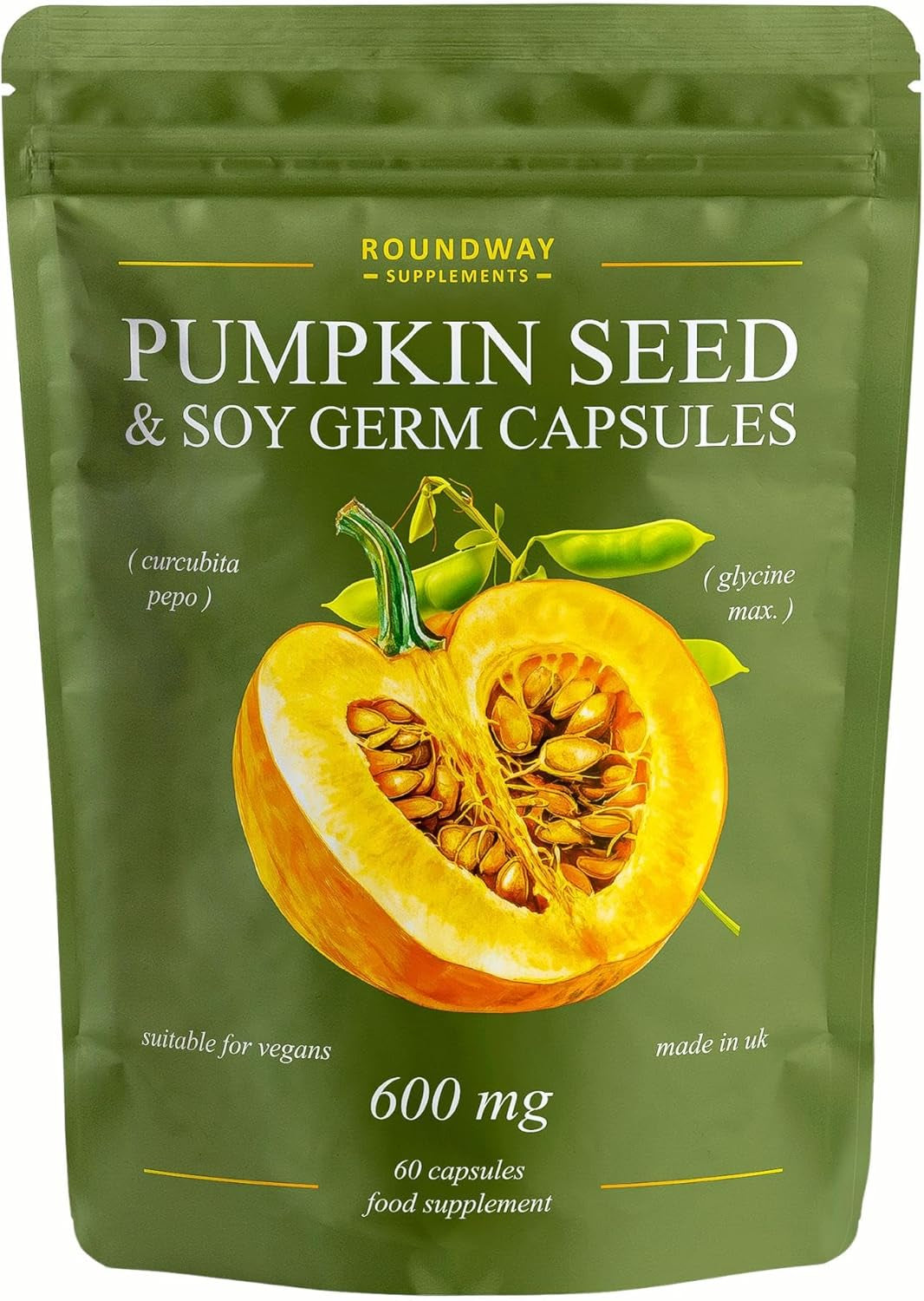 Pumpkin Seed and Soy Germ Capsules | Bladder Strength Supplements | High Strength 600Mg per Serving, 60 Capsules, Vegan & Gluten Free, Made in the UK