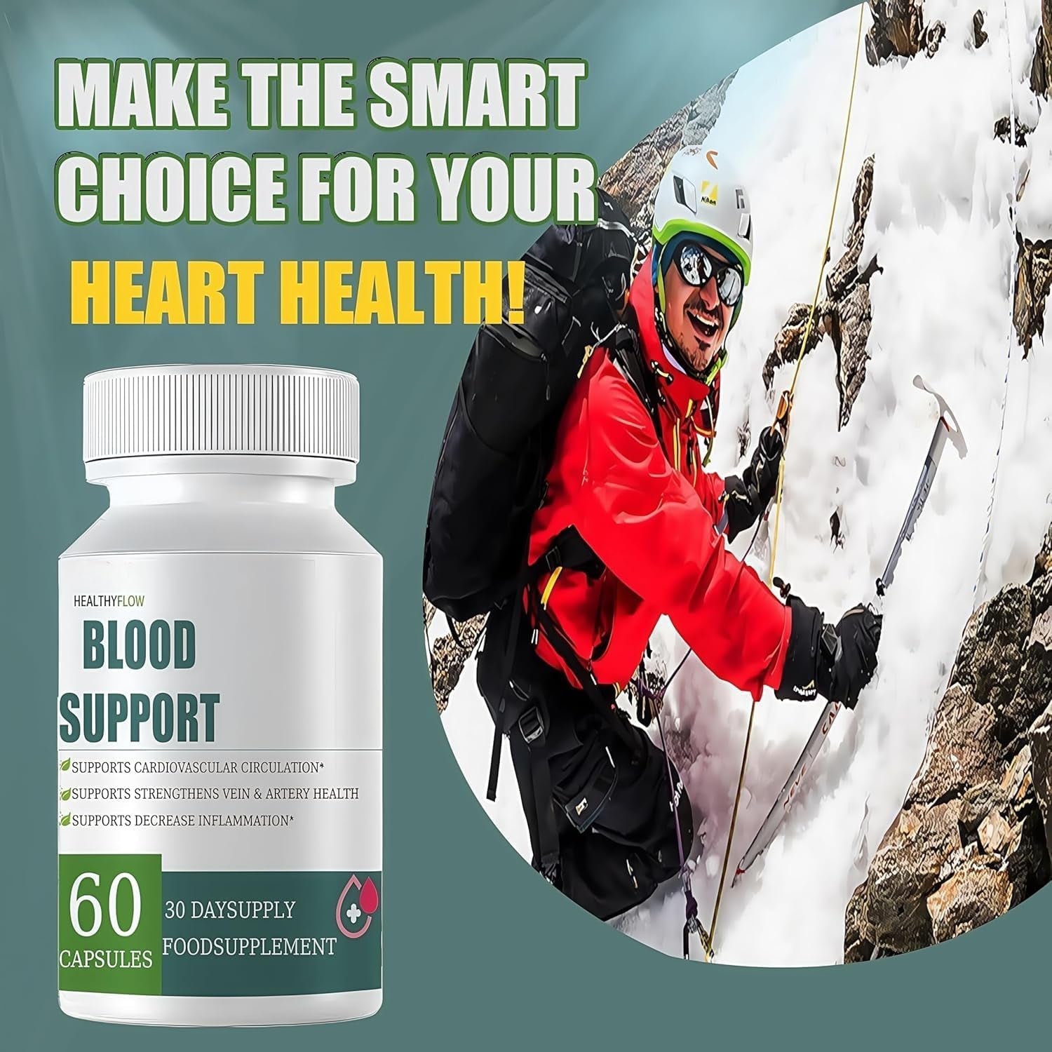 Healthy Flow Blood Support，Improved Blood Flow Supplement，Supplement with Vitamins & Minerals （60 Capsules）