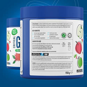 Applied Nutrition Critical Greens Powder and Superfood Blend for Gut Health Energy and Immune Support Vegan Daily Greens Juice Powder (150G - 30 Servings) (Apple Burst)