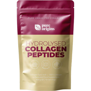 Pure Origins Bovine Collagen Powder 400G - Grass Fed, Grass Finished Pure Unflavoured Premium Hydrolysed Bovine Collagen Peptides Powder (Type 1 & 3) Collagen Supplement for Women & Men