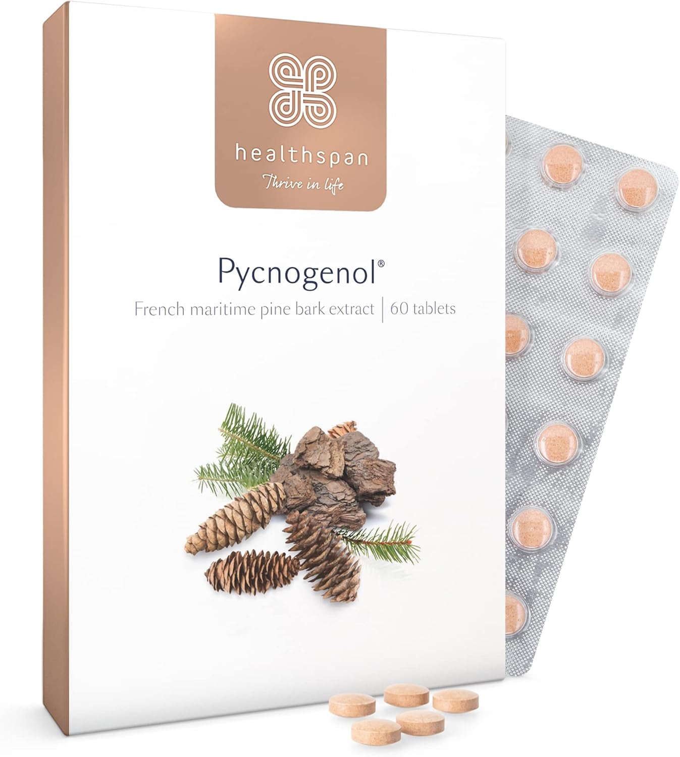 Healthspan Pycnogenol 30Mg (60 Tablets) | French Maritime Pine Bark Extract | Providing Naturally Powerful Bioflavonoids | No Pesticides and No Herbicides | Vegan