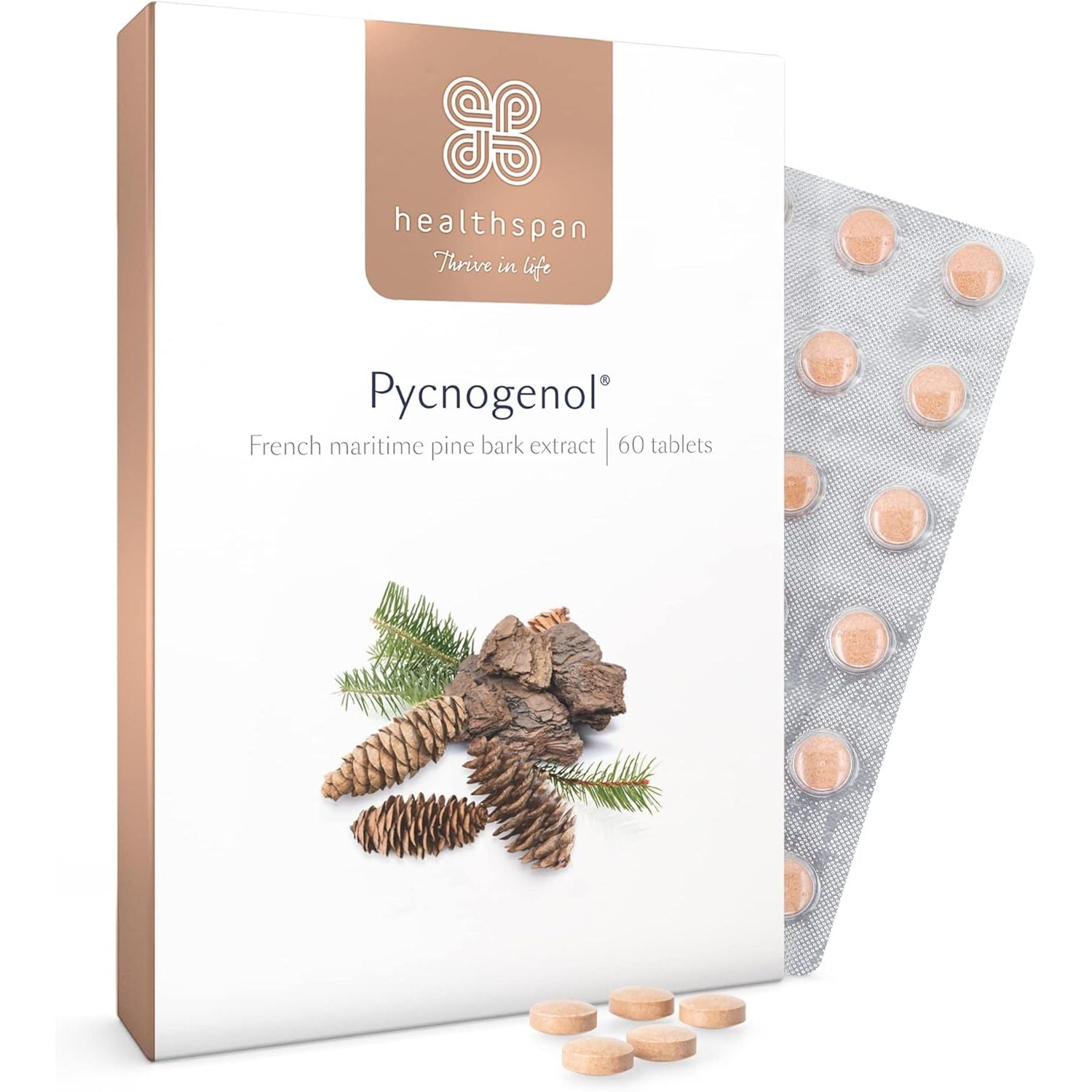 Healthspan Pycnogenol 30Mg (60 Tablets) | French Maritime Pine Bark Extract | Providing Naturally Powerful Bioflavonoids | No Pesticides and No Herbicides | Vegan